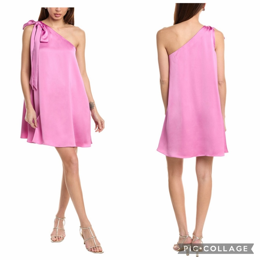 💕NWT 💕 RAMY BROOK HARMONI Pink Satin One Shoulder Mini Swing Dress size 4